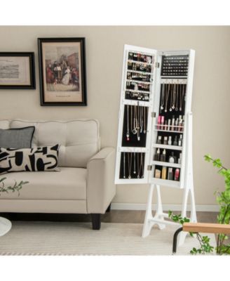 Freestanding Jewelry Cabinet Armoire Organizer with Bevel Edge Mirror