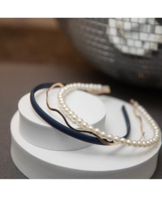 Headband Set - Blue + Pearl + Gold
