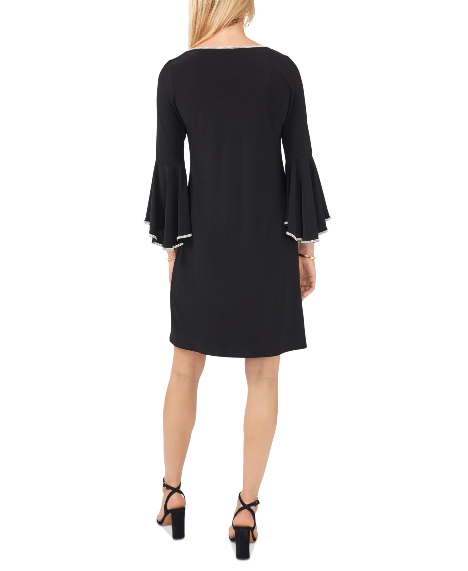 Rhinestone-Trim Bell-Sleeve Dress