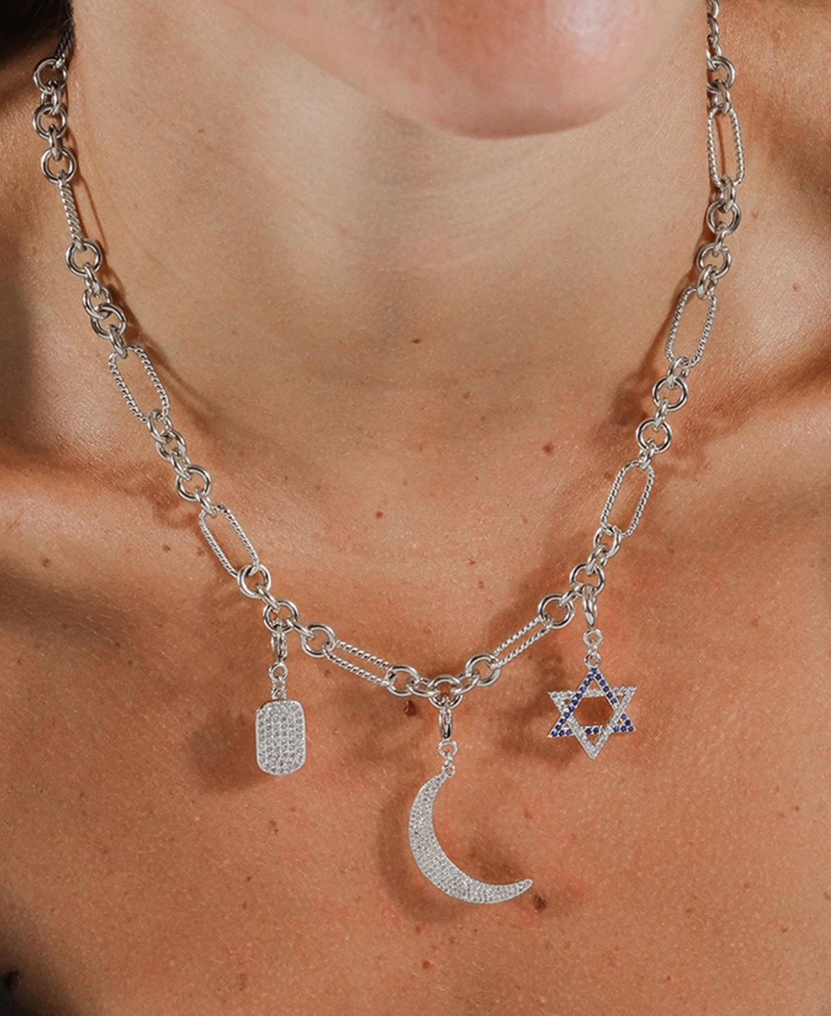 Sterling Forever Tegan Textured Long Link Necklace In Silver