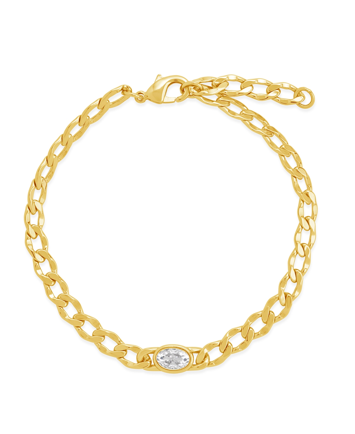Rebel Station Cubic Zirconia Curb Chain Bracelet - Silver