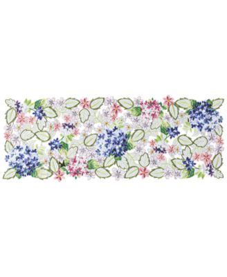 Hydrangea Cutwork Fabric Allover Centerpiece, 13" x 36"	