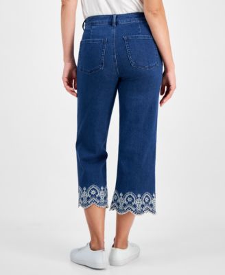 Petite High-Rise Wide-Leg Cropped Jeans, Exclusively at Macy's