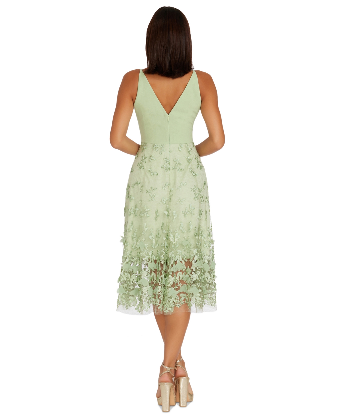 DRESS THE POPULATION PLUNGING DARLEEN NECK FIT & FLARE DRESS 