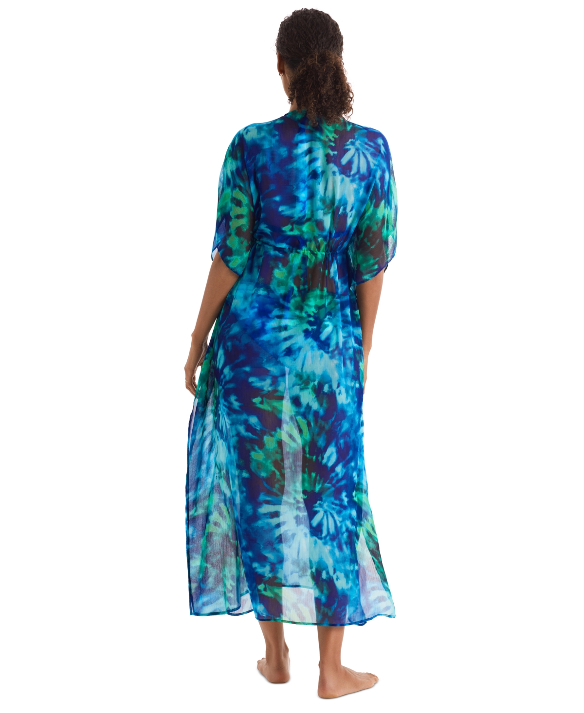 Shop Mimi Flamingo Women's Dune Printed Midi V-neck Caftan In Saltwater Tie Dye