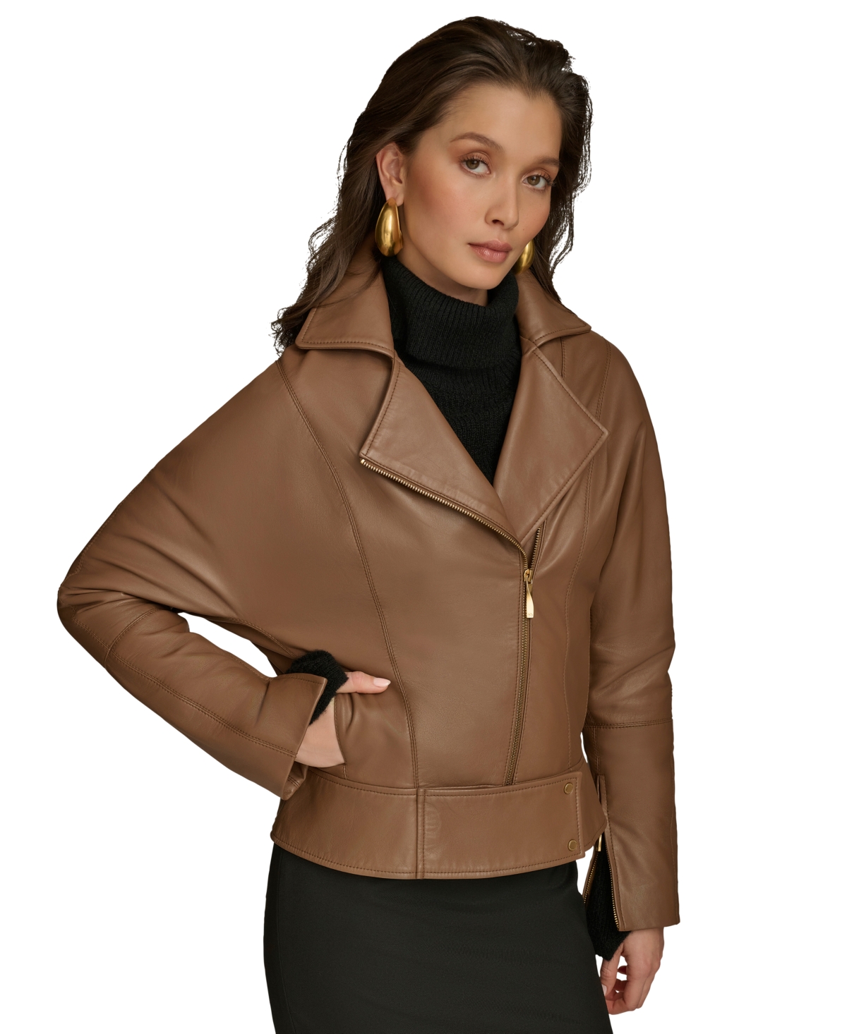 Women's Asymmetric Leather Moto Jacket - Black