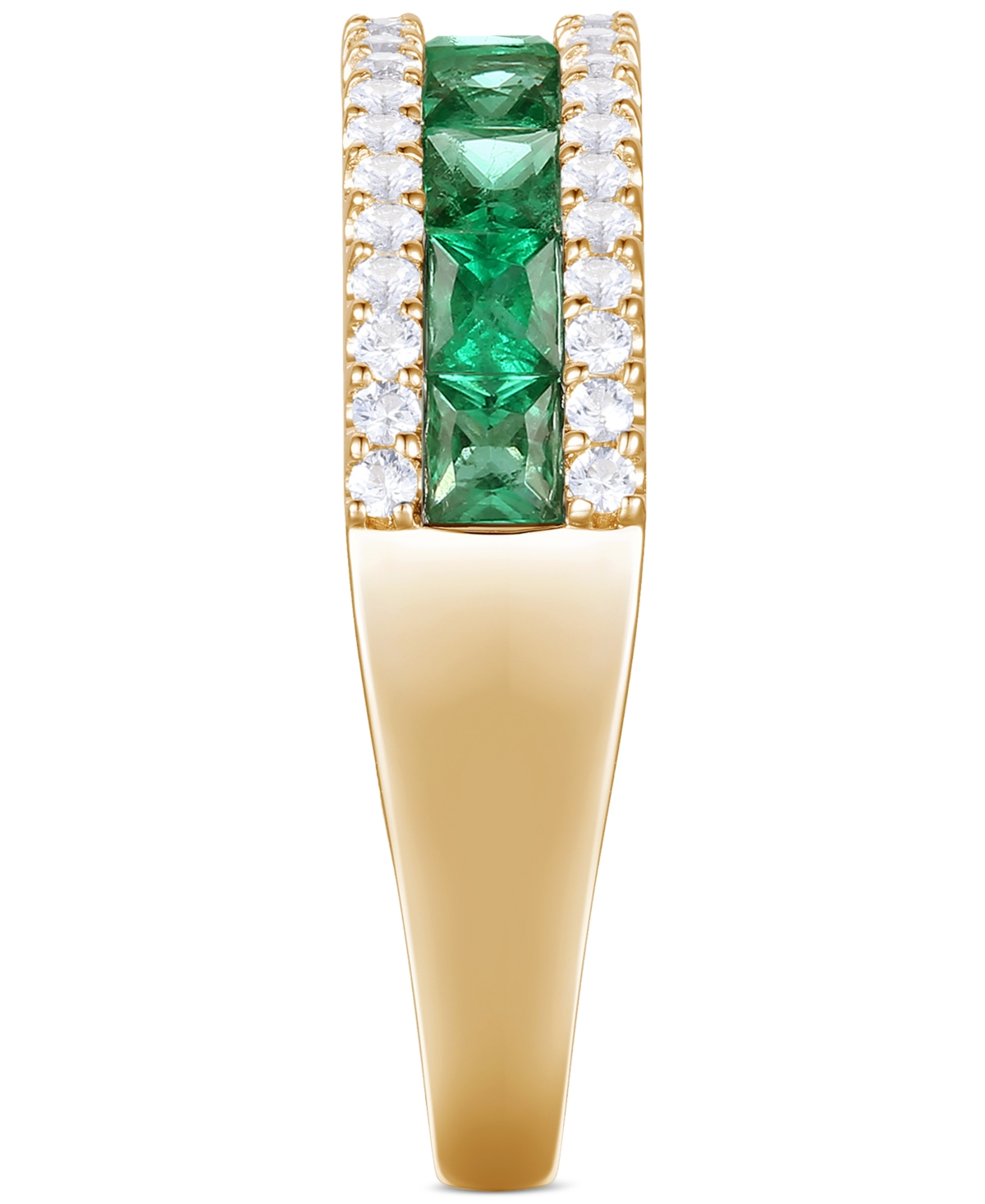 Lab Grown(1 ct. t.w.) & Diamond (1/3 ct. t.w.) Channel Set Band in 14k Gold - Emerald