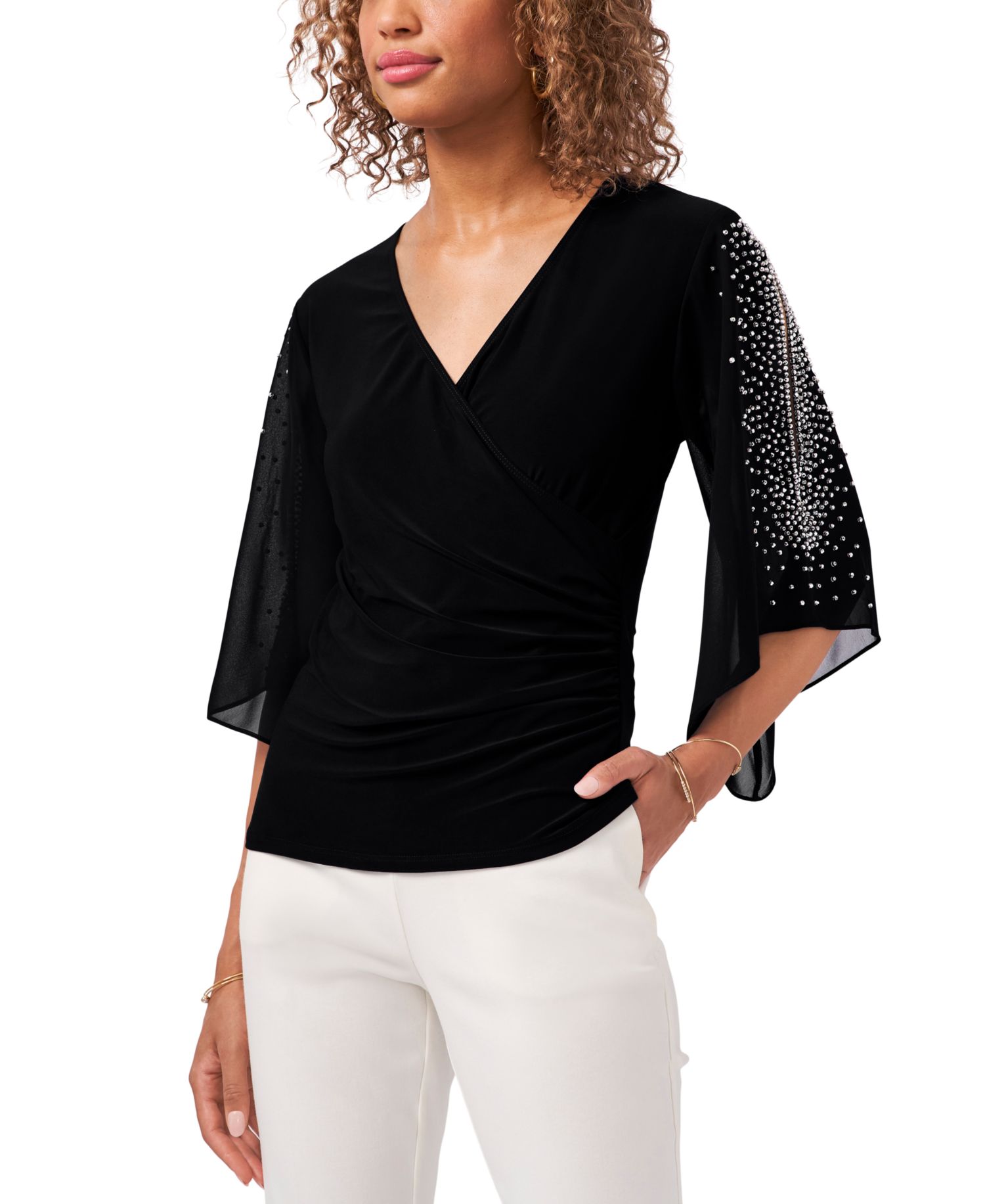 Embellished Chiffon Sleeve Top