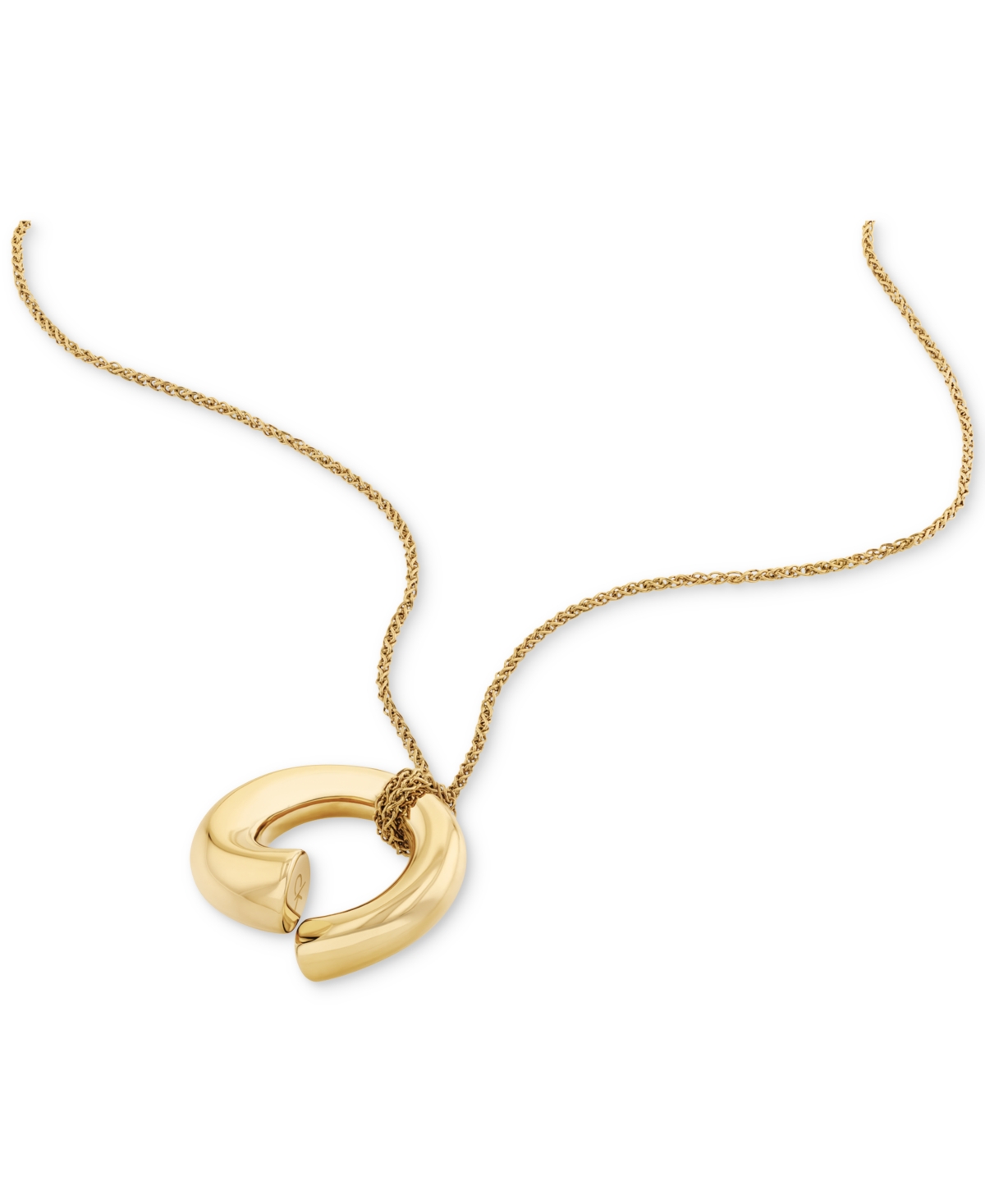 Calvin Klein Gold-tone Stainless Steel Twist Ring Pendant Necklace, 16" + 2" Extender In Gold