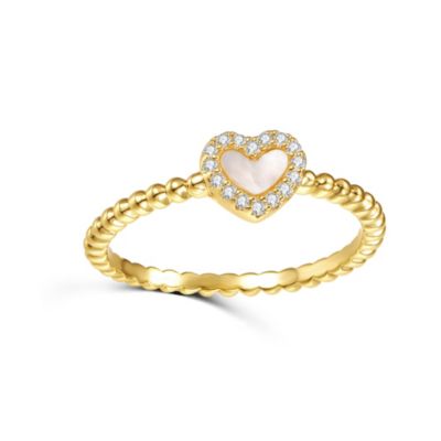 14k Gold Plated with Mother of Pearl & Cubic Zirconia Beaded Band Stacking Ring