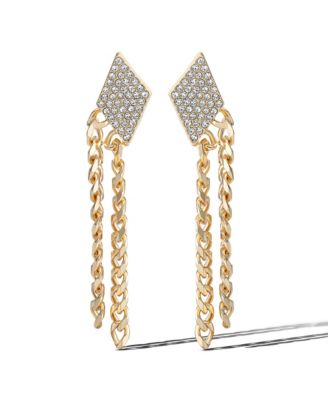 Gold-Tone Chain Fringe Dangle Earrings with Crystal Accents