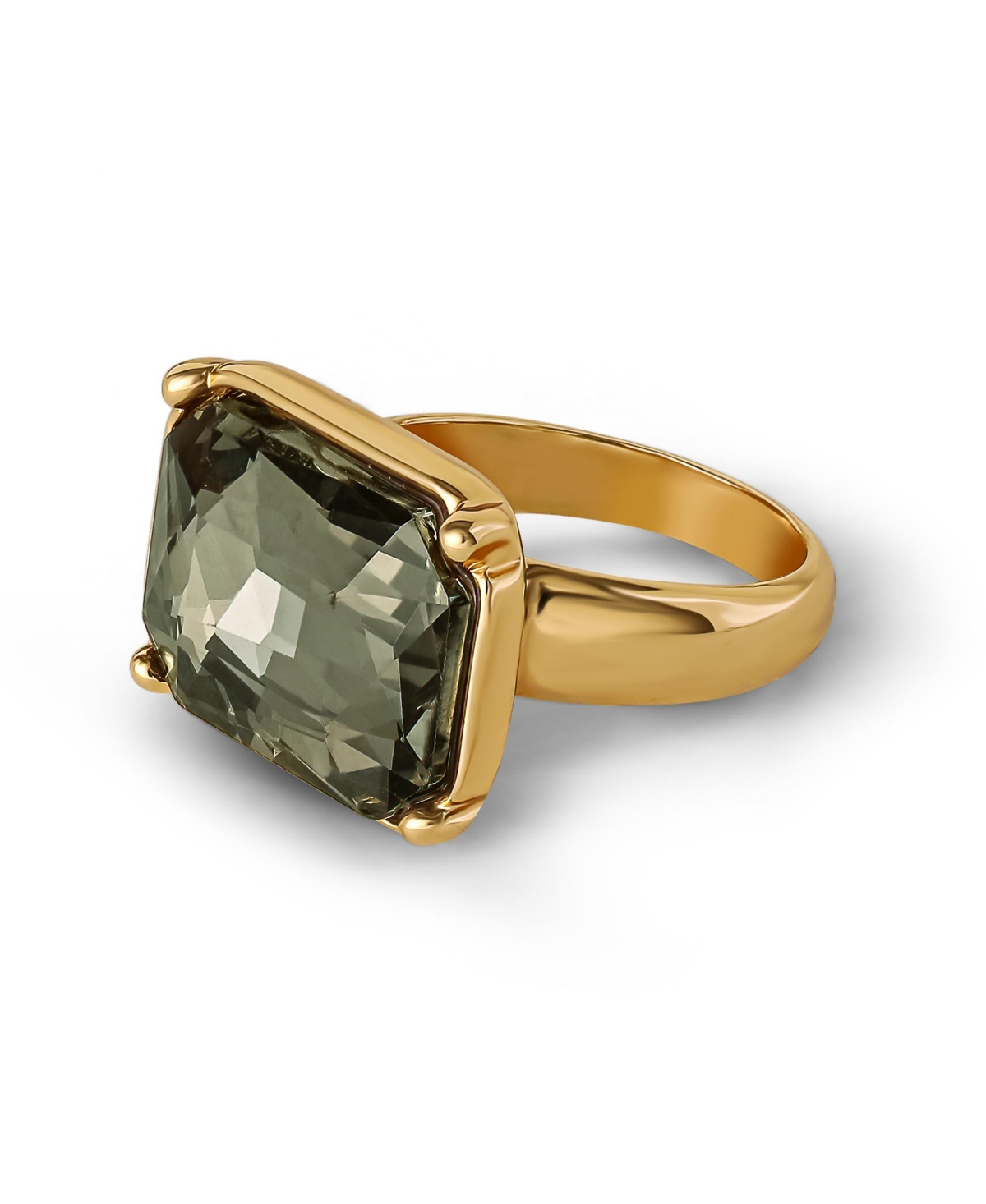 Gold-Tone Smoky Black Rectangle Stone Ring - Gold tone, black