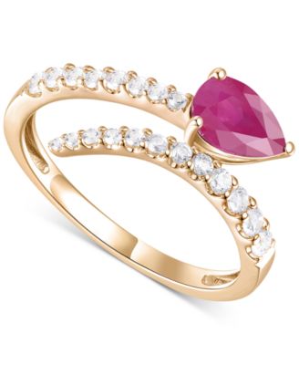 Emerald (5/8 ct. t.w.) & Diamond Bypass Ring (1/3 ct. t.w.) in 14k Yellow Gold (Also Available in Ruby & Sapphire)