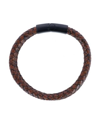 Loose Fit Simple 2 Band Braided Secure Clasp Leather Bracelet
