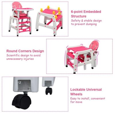 3-in-1 Baby High Chair with Lockable Universal Wheels