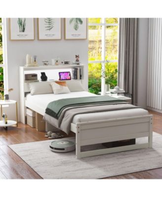 Twin Size Bed Frame with Storage Headboard and Charging Station