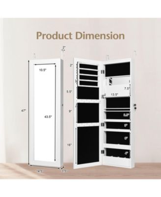 Lockable Wall Door Mounted Mirror Jewelry Cabinet with LED Lights