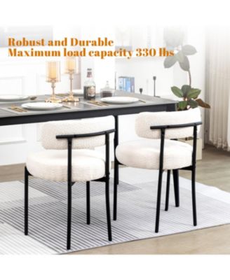Boucle Dining Chairs Set of 1, Upholstered Dining Chairs with Black Metal Legs, Modern Accent Chair