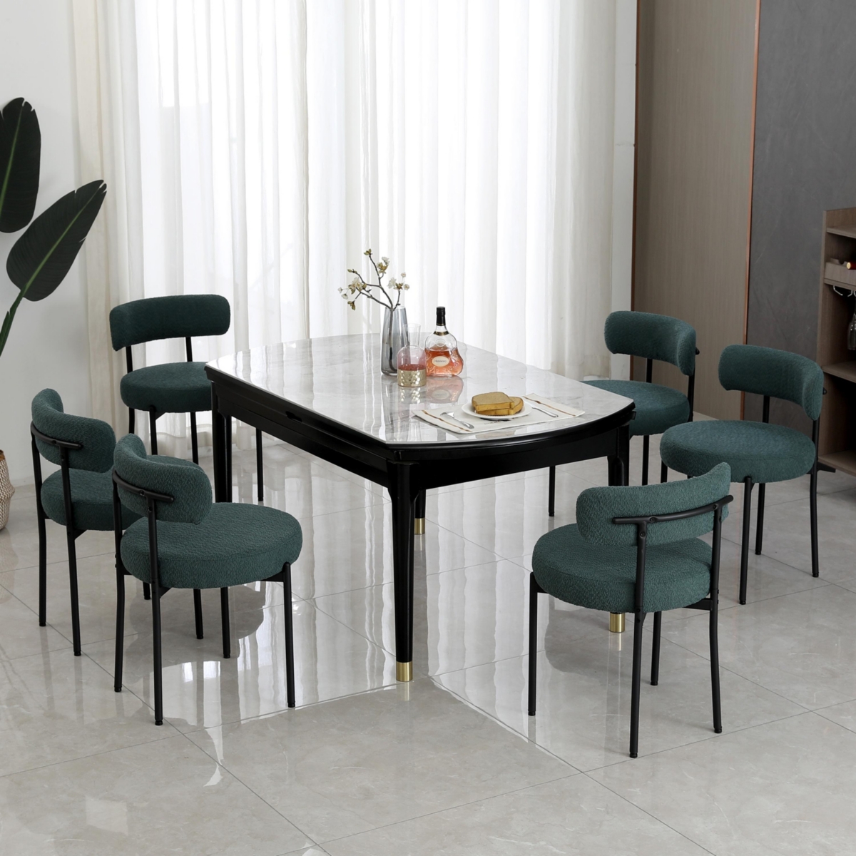Dyhome Dining Chairs Set of 6, Mid-Century Modern Chairs, Kitchen Room Curved Backrest Round Upholstered Boucle Sherpa Ch