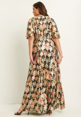 June + Vie Plus Size June + Vie Metallic Printed Maxi Dress