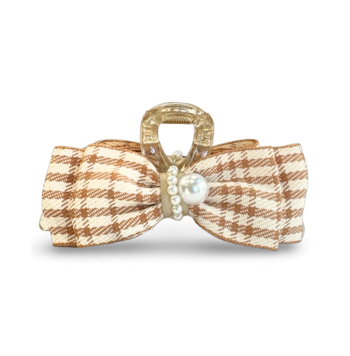 Large Clip - Tan Checkered Pearl - Light/pastel brown