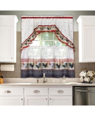Old Country Rooster Cottage Kitchen Curtain Tier & Swag Set
