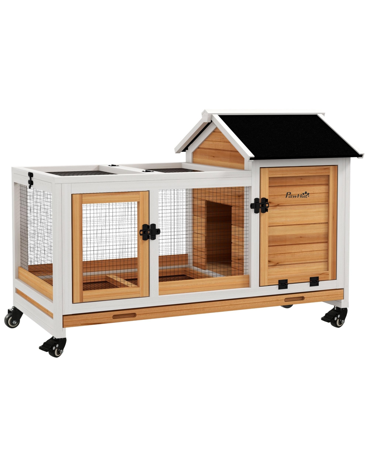 Wooden Rabbit Hutch with Wheels for Small Animals, Guinea Pig, - Yellow