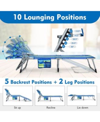 Folding Beach Lounge Chair with Pillow for Outdoor