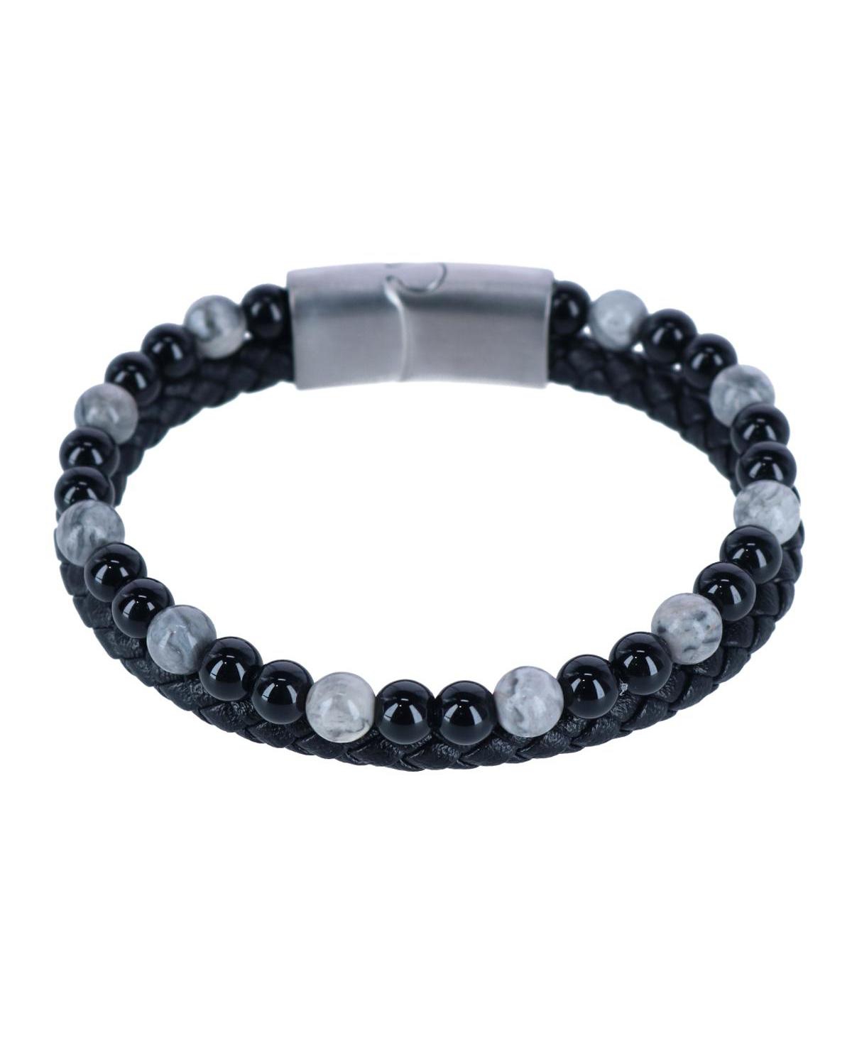 Loose Fit Thurgood Beaded and Braided Leather Secure Clasp Bracelet - Black