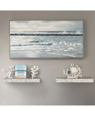 2 Pack 16 Inch Coastal Rectangle Floating Shelves - for Home DAcor to Display Trophies, Books, Frames, and more (Rustic White)