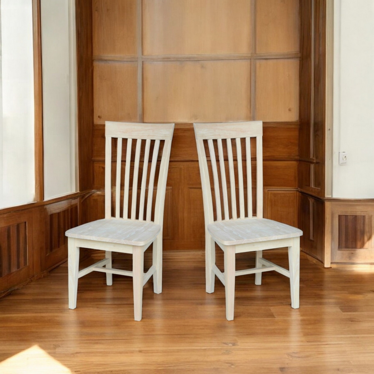 Slickblue Set of 2 - Mission Style Unfinished Wood Dining Chair with High Back