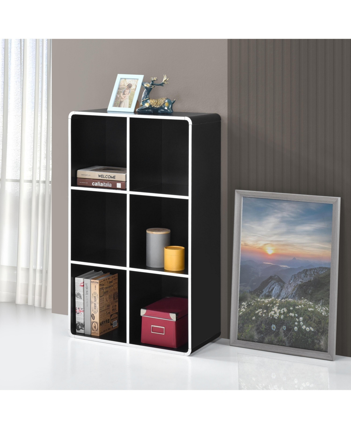 Kings Brand Furniture Dothan Wood 6-Cubed Open Bookcase - Storage Shelf Organizer Bookshelf