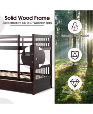 Twin Over Twin Bunk Bed with Pull-out Trundle and Ladder