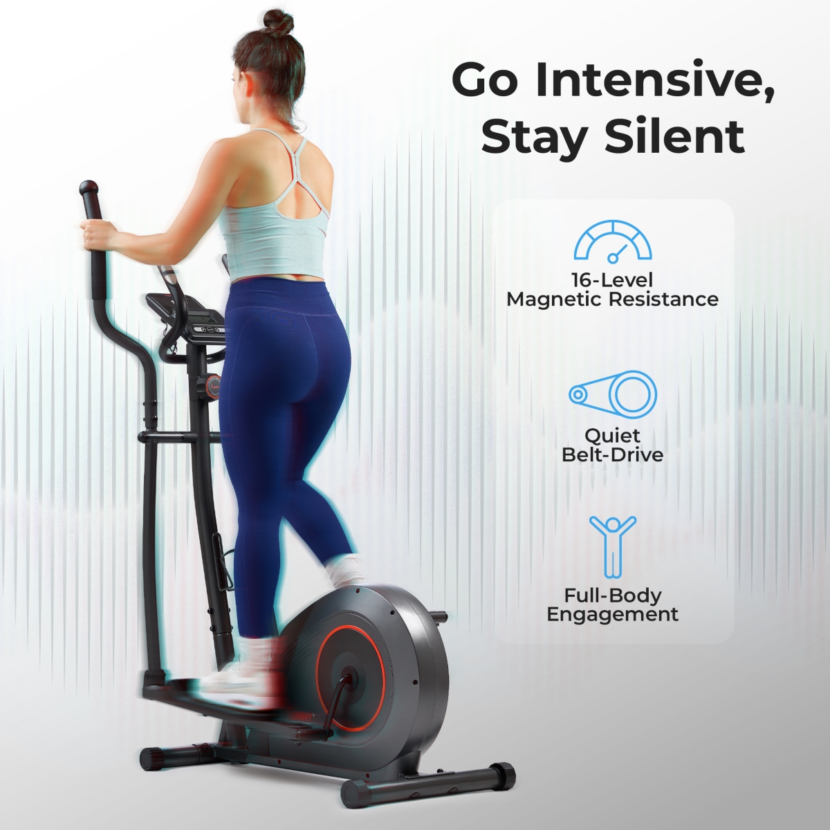 Sunny Health & Fitness 12” Stride Smart Elliptical Machine w/300LB Capacity & Pulse Sensor w Free SunnyFit App Bluetooth - Sf-E324005 - Dark gr