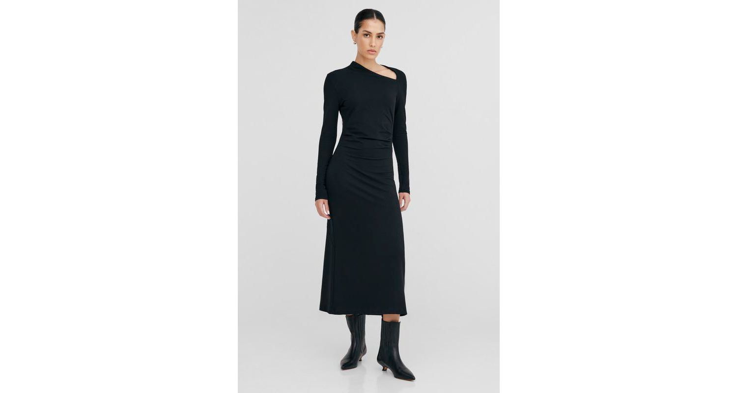 Women's Marla Fitted Bodice A-Line V-Neck Midi Dress with Back Slit