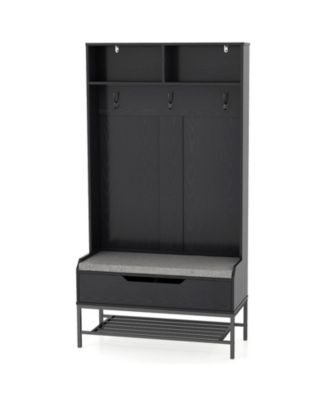 69 Inches Tall Hall Tree 4-in-1 Coat Rack with Seat Cushion and Shoe Storage