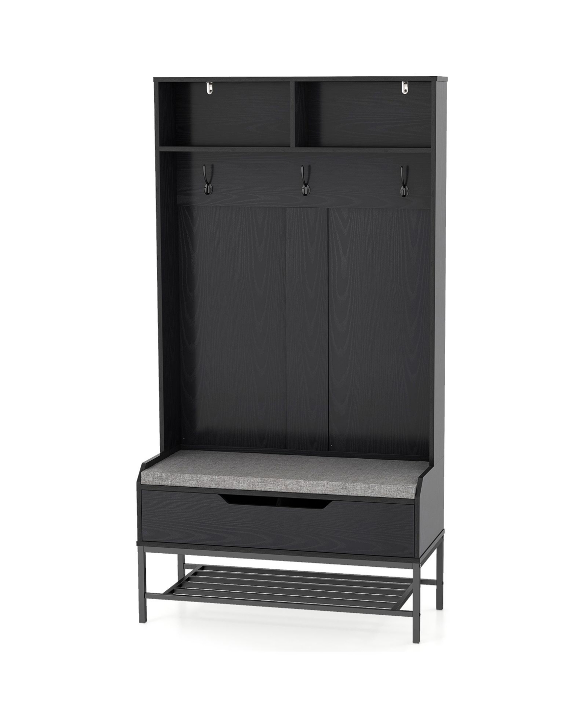 Gouun 69 Inches Tall Hall Tree 4-in-1 Coat Rack with Seat Cushion and Shoe Storage