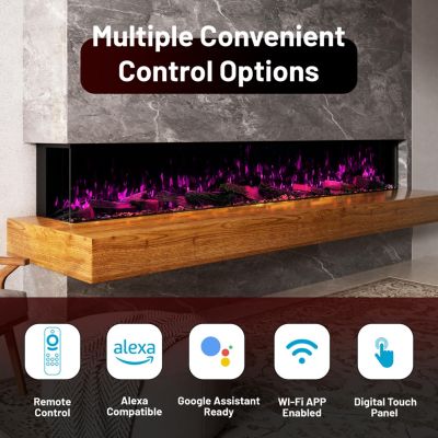 100" 3-Sided Electric Fireplace,Wall Mount/Recessed,WiFi & App Control,RGB Flame,1500W/3000W