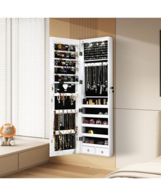 Wall and Door Mounted Mirrored Jewelry Cabinet with Lights