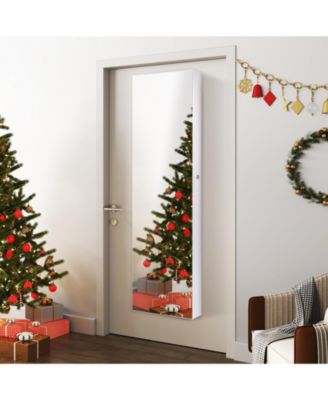 Wall and Door Mounted Mirrored Jewelry Cabinet with Lights