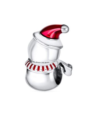 Christmas Charm Bead Red Santa Hat & Snowman for Bracelet Sterling Silver