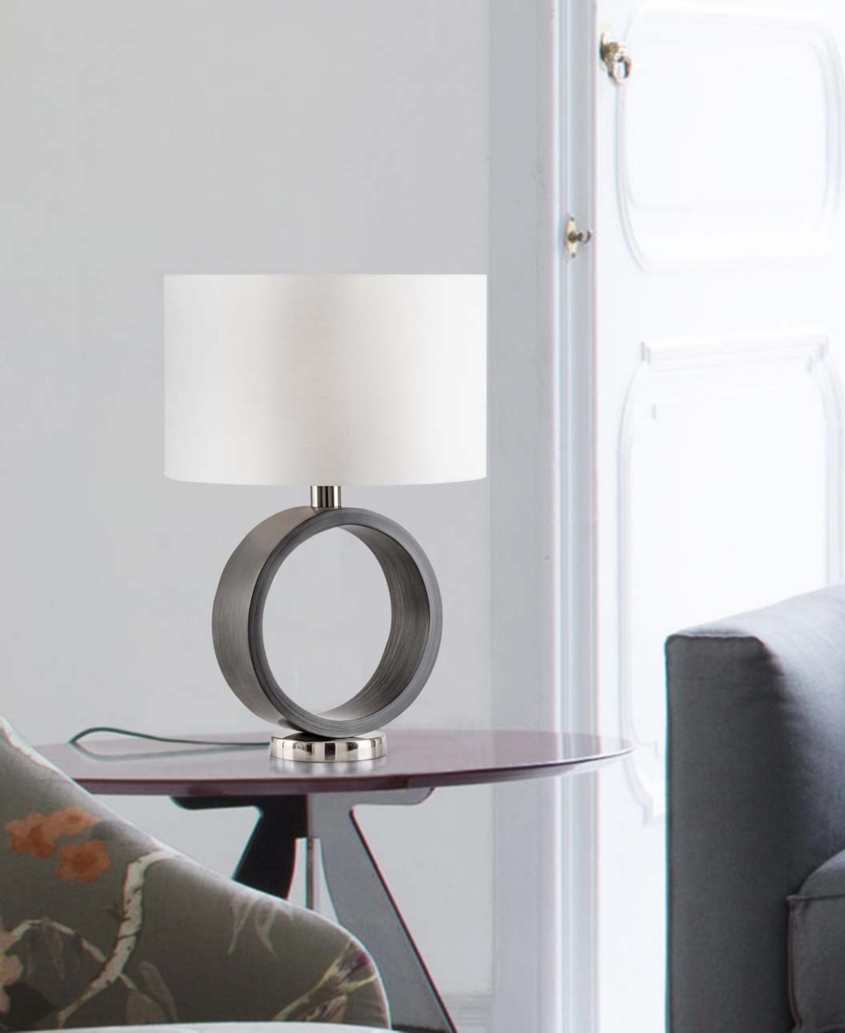 Nova Of California Tracey Ring 24" Switch Table Lamp In Brushed Nickel,charcoal Gray