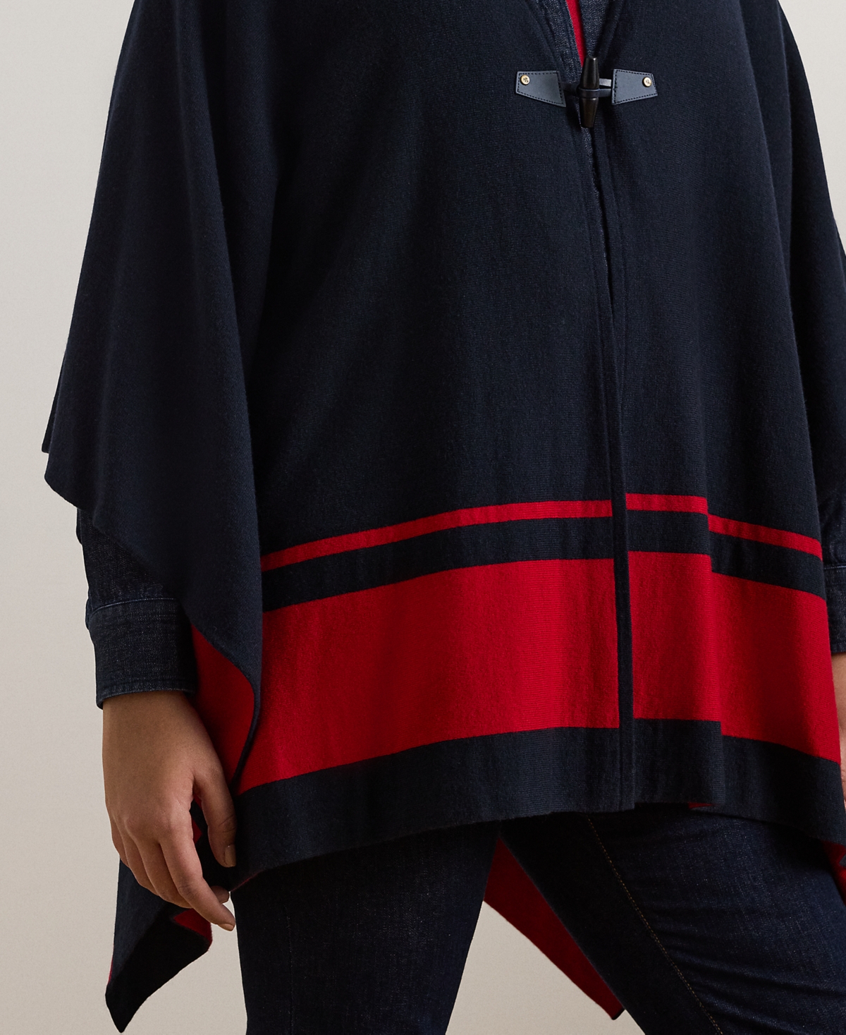 Shop Ralph Lauren Plus Size Two-tone Poncho In Lauren Navy,festive Red