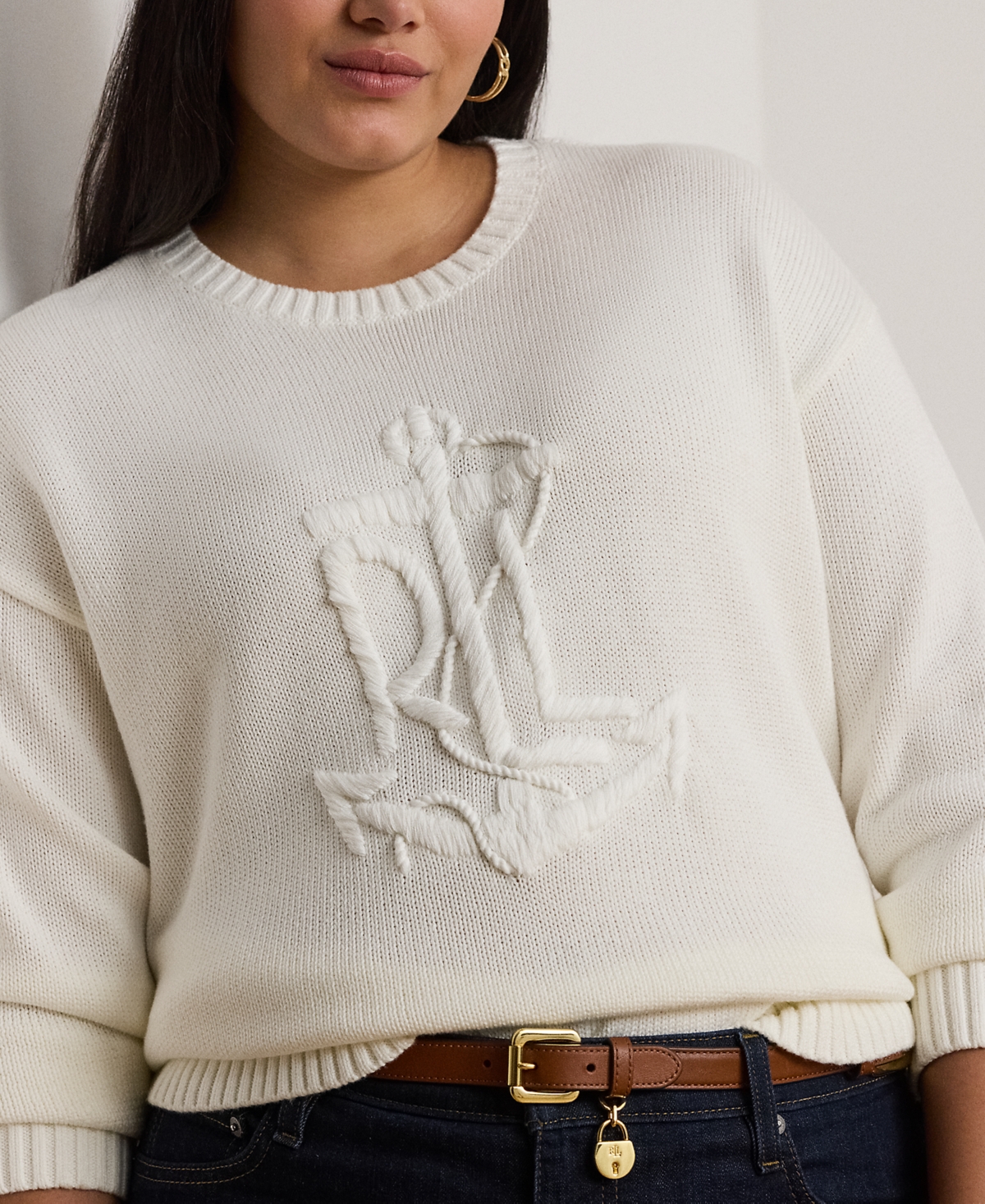 Lauren Ralph Lauren Plus Size Anchor-Logo Combed Cotton Sweater