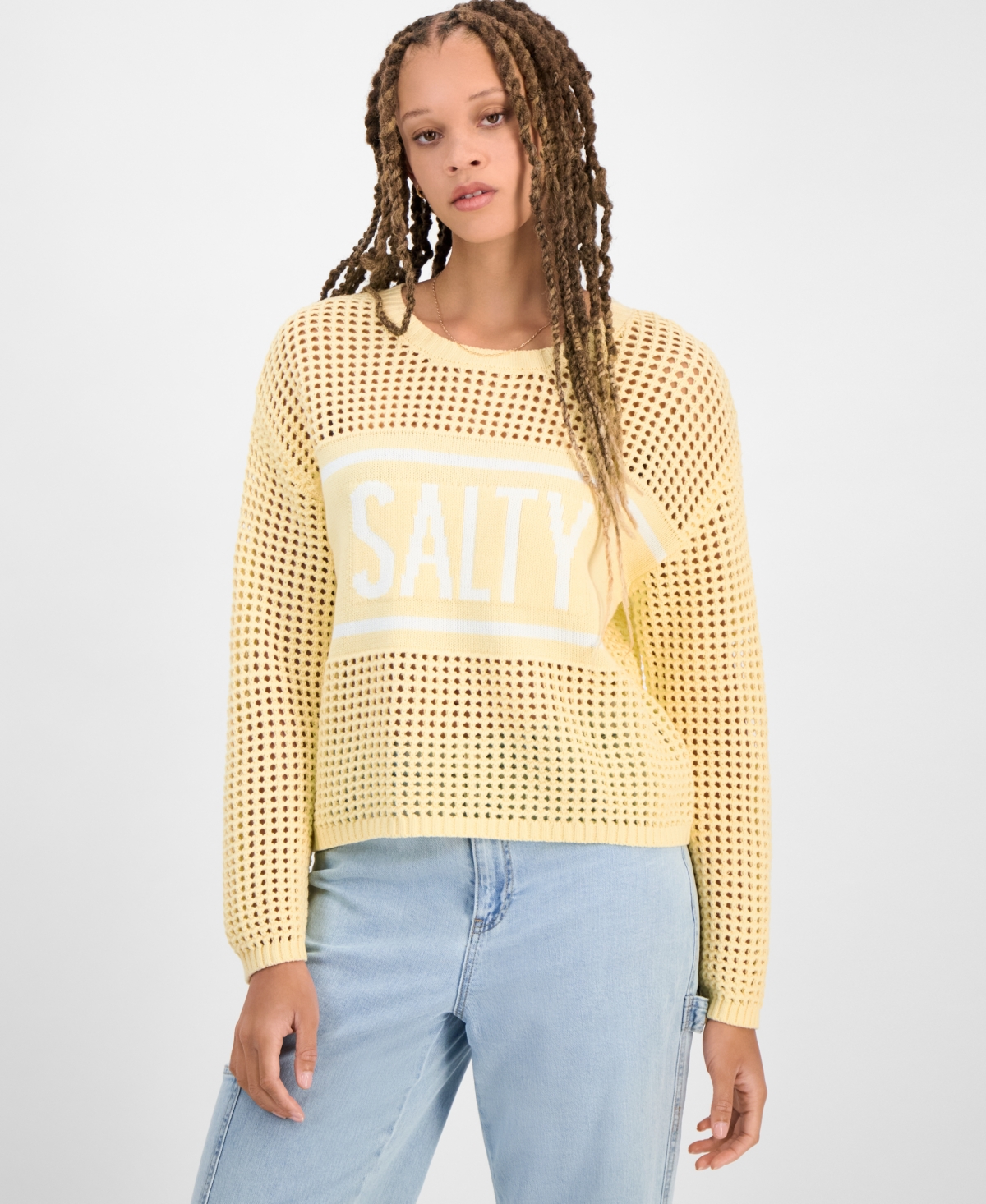 Juniors' Open-Stitch Sweater - Double Cream