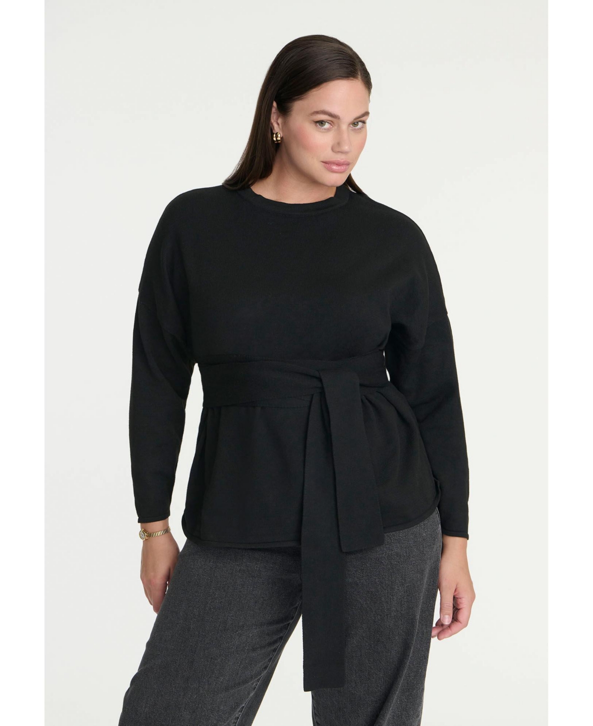 Eloquii Plus Size Elements Tie Waist Sweater