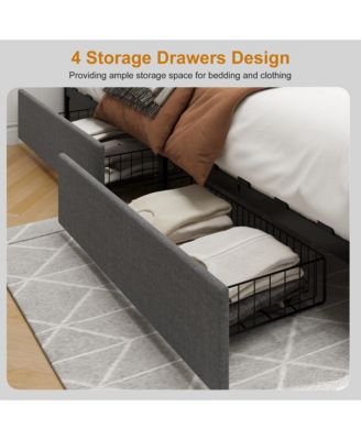 Full Size Platform Bed Frame with 4 Storage Drawers,No Fixed Headboard