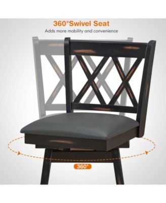 2 Pieces 24 Inch Swivel Counter Height Barstool Set with Rubber Wood Legs