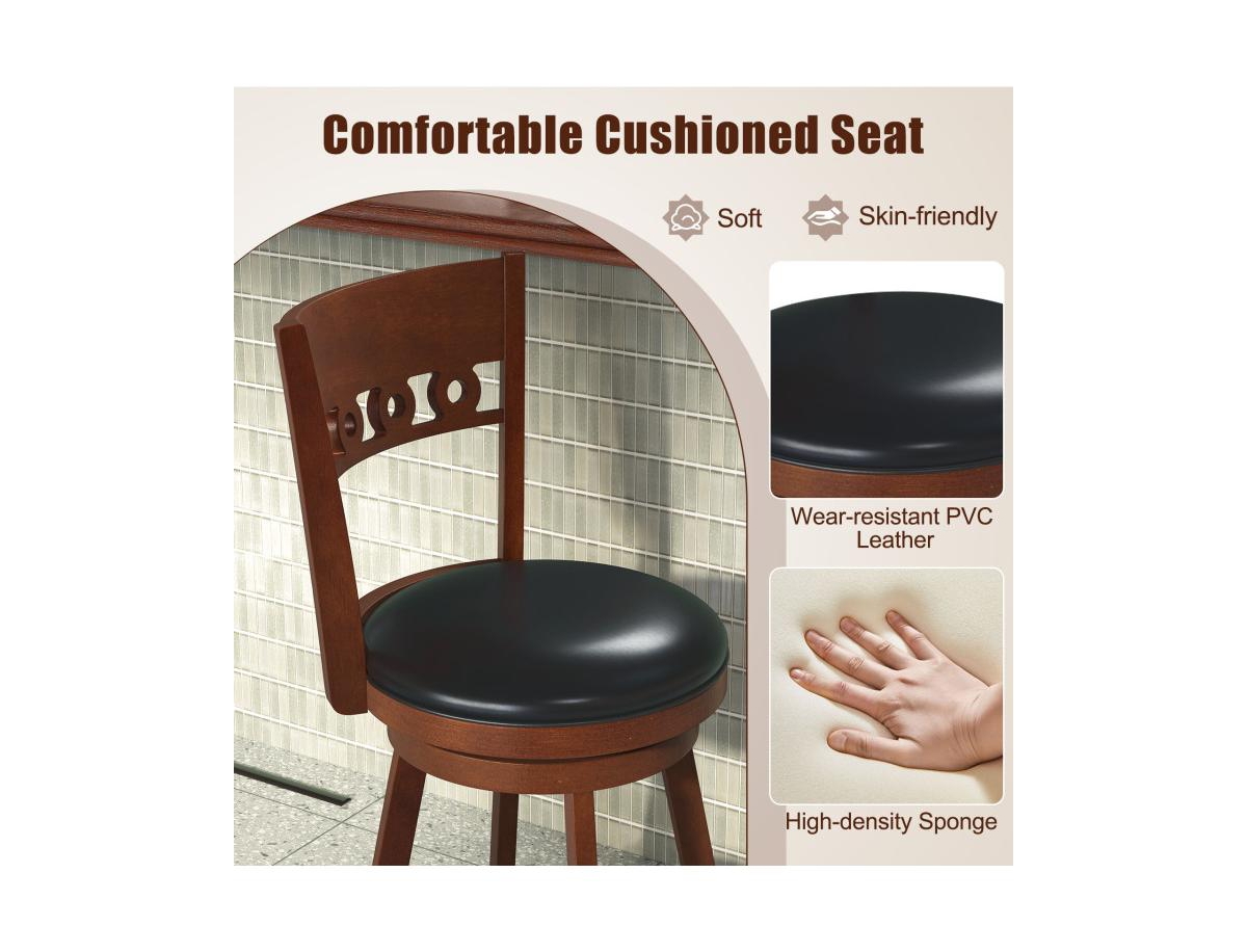 Gouun Set of 2 Swivel Bar Stools with Rubber Wood Frame-30.5 inches