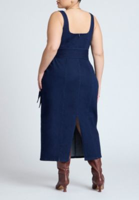 Women's Tie Detail Denim Midi Dress